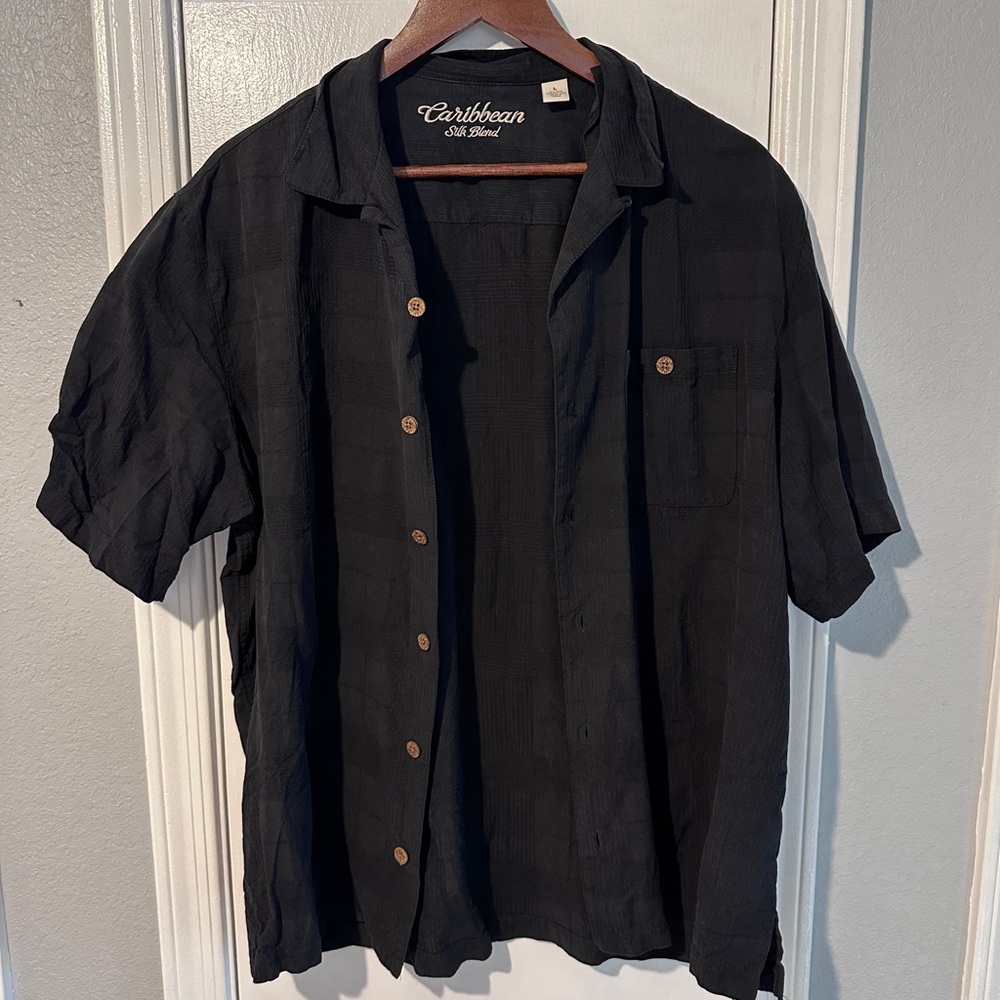 Caribbean Men's Black Casual Button Down Shirt